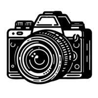 AI generated photo camera outline art icon for apps, websites, logo. Photography symbol black line vector