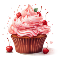 AI generated Cute cupcake clipart, fancy cupcake illustrations, decorative cupcake graphics, bakery clip art, sweet dessert, , transparent background cupcakes, colorful cupcake png