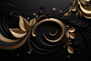 AI generated The beautiful gold pattern contrasts with the black background giving it a luxurious feel. photo