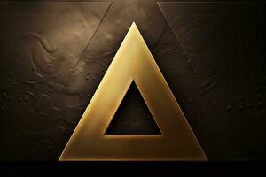 AI generated Simple shiny gold metal with triangular shape on black background. photo