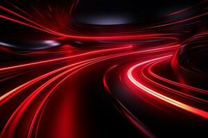 AI generated Red neon lines that curve back and forth in a dynamic style. photo