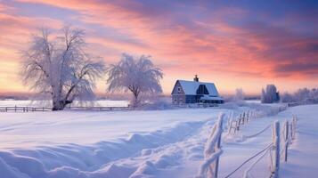 ai generado escena de campo cubierto con nieve foto