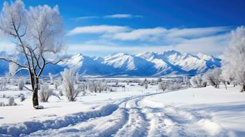 AI generated Scene of countryside covered with snow photo