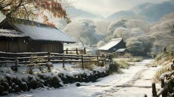 AI generated Scene of countryside covered with snow photo