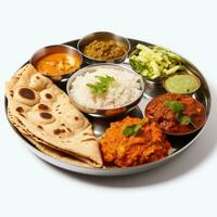 Indian style food meal lunch in white background photo