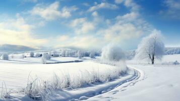 AI generated Scene of countryside covered with snow photo