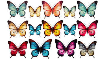ai generado mariposa clipart, vibrante mariposas, transparente fondo, vistoso mariposa, insecto png