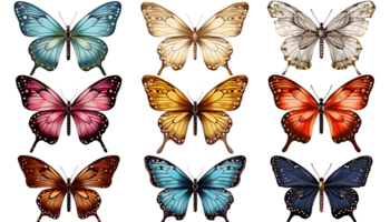 ai généré papillon clipart, vibrant papillons, transparent arrière-plan, coloré papillon, insecte png