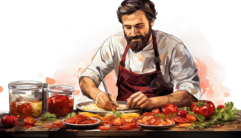 ai gegenereerd chef Koken clip art, transparant achtergrond, culinaire kunst, Koken illustratie, professioneel chef, chef hoed, schort, chef uniform, Koken png