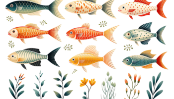 ai generiert tropisch Fisch Clip Art, transparent Hintergrund, Marine Leben, unter Wasser Kreatur, bunt Fisch Illustrationen, Wasser- Tier, ozeanisch Fauna, Meer Kreatur png