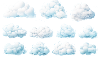 ai gegenereerd pluizig wolk clip art, wolk vormen grafiek, lucht achtergrond, transparant achtergrond, weer illustratie, hemel- wolken, wolk vormen set, wit pluizig wolken, lucht backdrop png