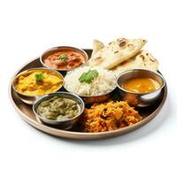 Indian style food meal lunch in white background photo