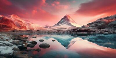 AI generated Snow mountain in sunrise moment photo