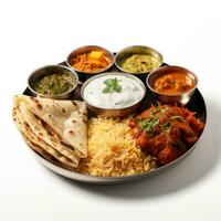 Indian style food meal lunch in white background photo