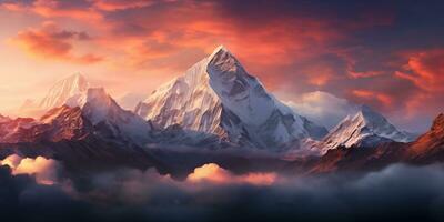 AI generated Snow mountain in sunrise moment photo