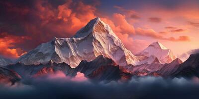 AI generated Snow mountain in sunrise moment photo