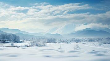 AI generated Scene of countryside covered with snow photo