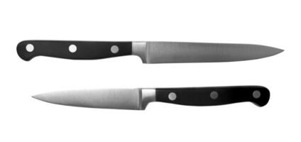 Black kitchen knifes on the white photo