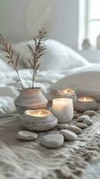 AI generated Soothing Serenity with Candles and Natural Textures photo