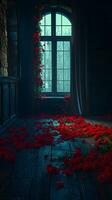 AI generated Ethereal Midnight Glow with Blooming Crimson Roses photo