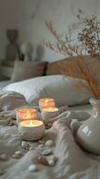 AI generated Cozy Candlelit Corner with Delicate Dried Flowers photo