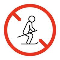 Prohibited skating on ski for people, line icon. Symbol of person on ski forbidden. Vector sign