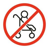 Prohibited entry with stroller, line sign. Symbol of pram with baby forbidden. Restriction on entrance with baby carriage. Vector sign