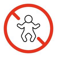 Prohibited entry for baby, line danger icon. Symbol of person child forbidden. Restriction on entrance of kid. Vector sign