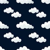 White watercolor cartoon clouds with a seamless pattern on a dark blue sky background. vector