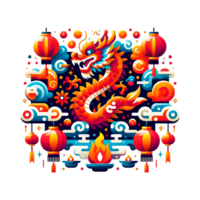 AI generated chinese new year illustration, chinese dragon, lanterns, lanterns, lanterns, png