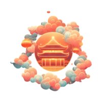 AI generated chinese new year illustration, chinese lanterns, chinese temple, chinese lanterns png