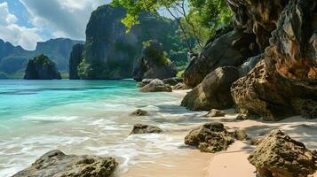 AI generated Secluded Shoreline with Crystal Clear Waters photo