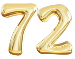 Gold 3d number 72 png