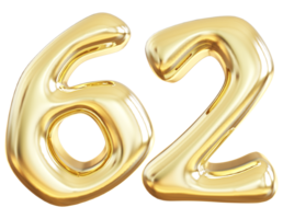 Gold 3d number 62 png