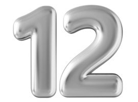 Silver 3d number 12 png