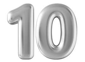 Silver 3d number 10 png