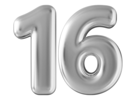 Silver 3d number 16 png