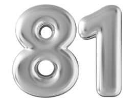Silver 3d number 81 png