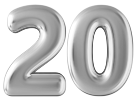 Silver 3d number 20 png