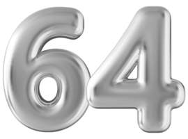 Silver 3d number 64 png
