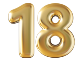 Gold 3d number 18 png