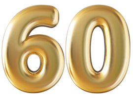 Gold 3d number 60 png