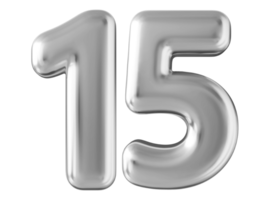 Silver 3d number 15 png