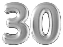 Silver 3d number 30 png