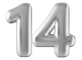 Silver 3d number 14 png