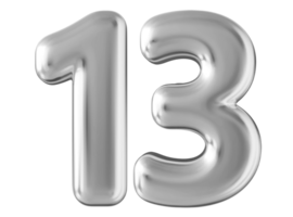 Silver 3d number 13 png