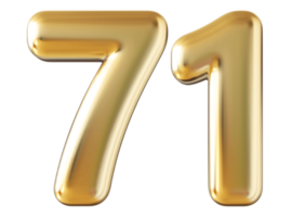 Gold 3d number 71 png