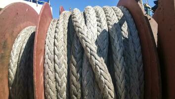 Port rope. Mooring rope. Rope for fastening ships and cargo photo