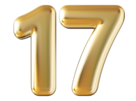 Gold 3d number 17 png