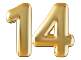 Gold 3d number 14 png